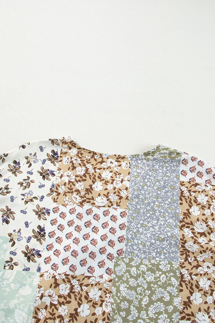 Floral Patchwork Print Long Puff Sleeve Shirt