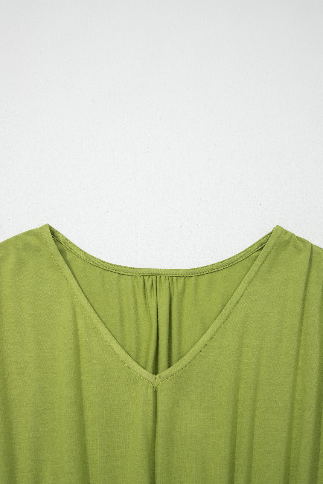Solid V Neck Cap Sleeve Tunic Elastic Waist Versatile Maxi Dress