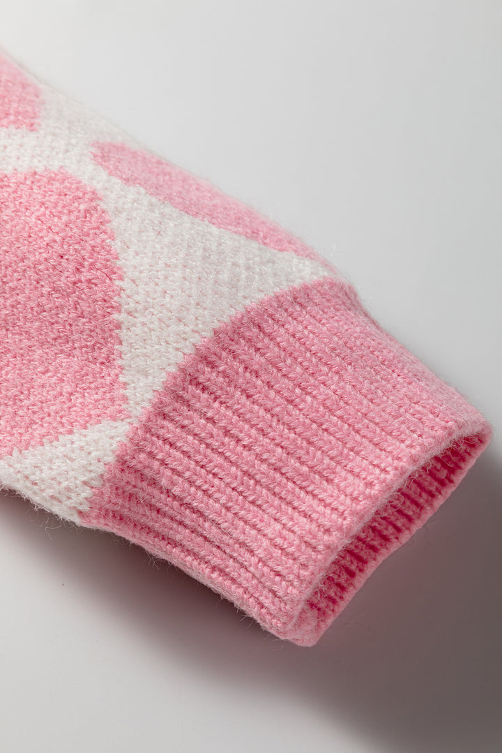 Strawberry Pink Valentine Heart Print Knit Sweater