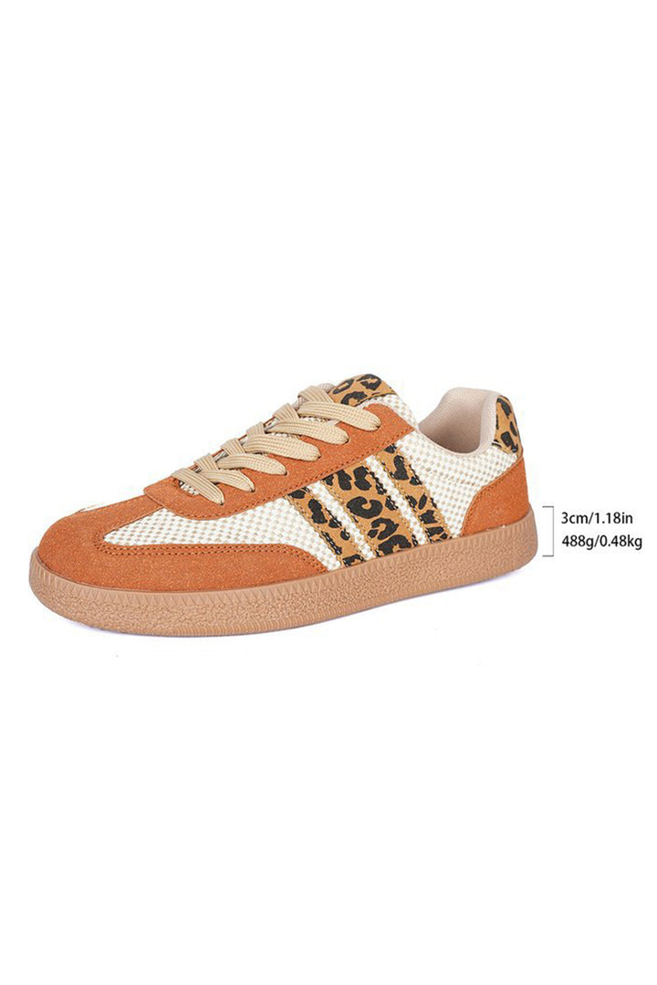 Checkered Leopard Color Block Patchwork Lace Up Sneakers