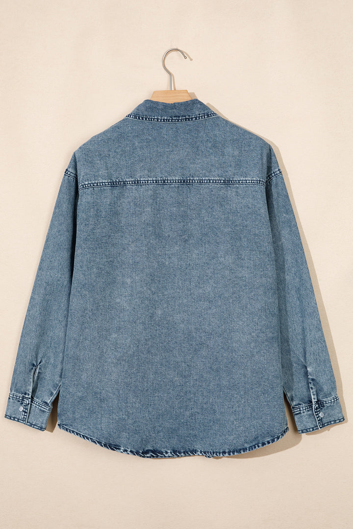 Dusk Blue Western Shirt Collar Tunic Denim Jacket