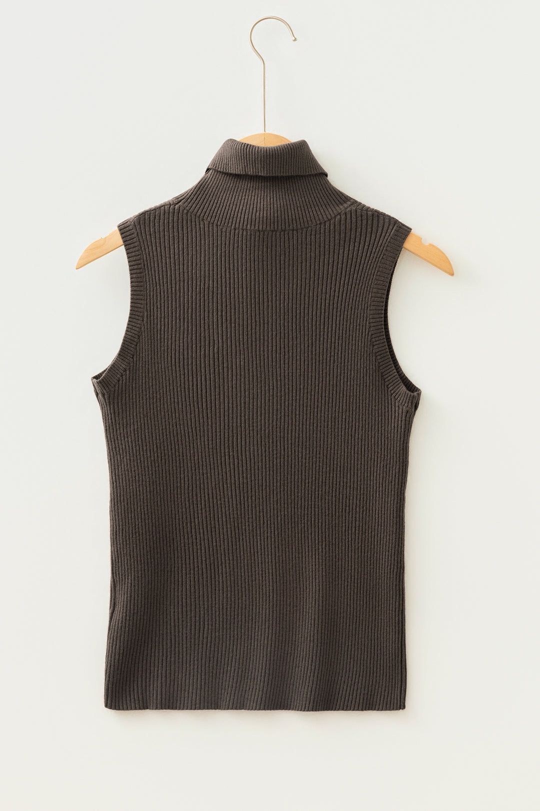 Chicory Coffee Western Ribbed Knit High Neck Waist Slim Fit Sweater Vest