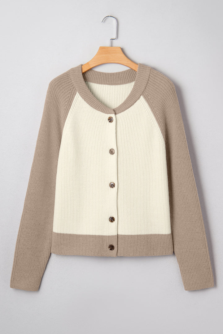 Color Block Ribbed Knit Button Down Sweater Cardigan
