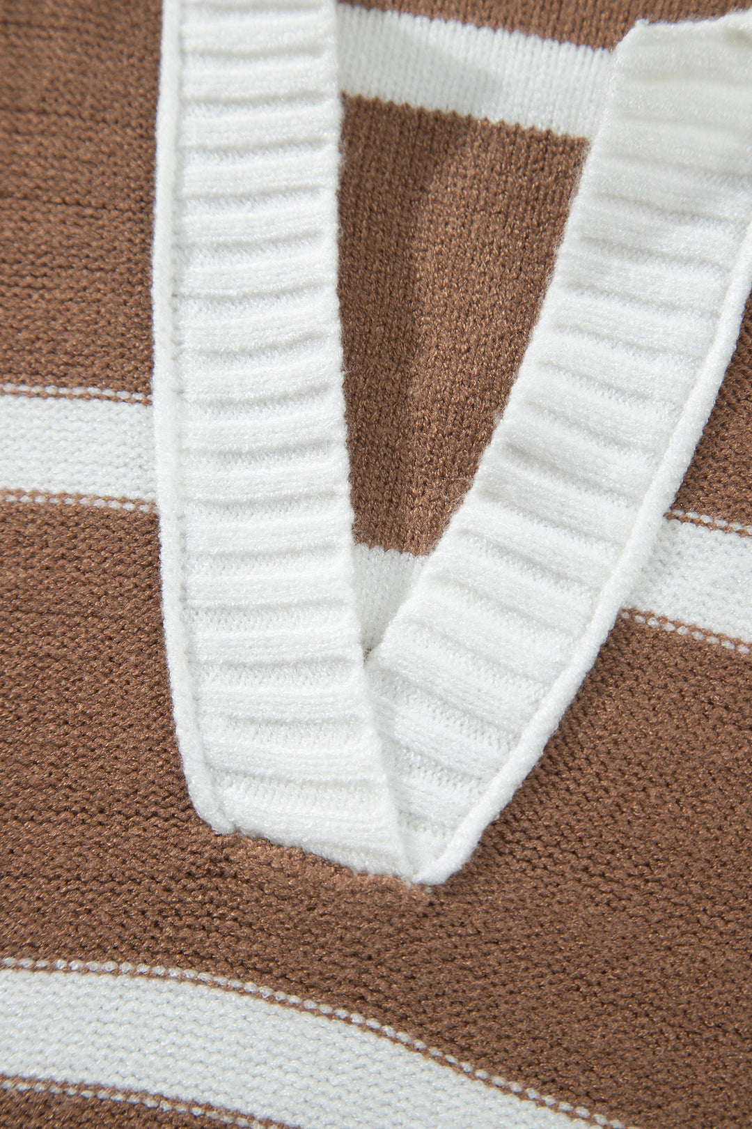Brown Stripe Striped V Neck Long Sleeve Shift Plus Size Sweater
