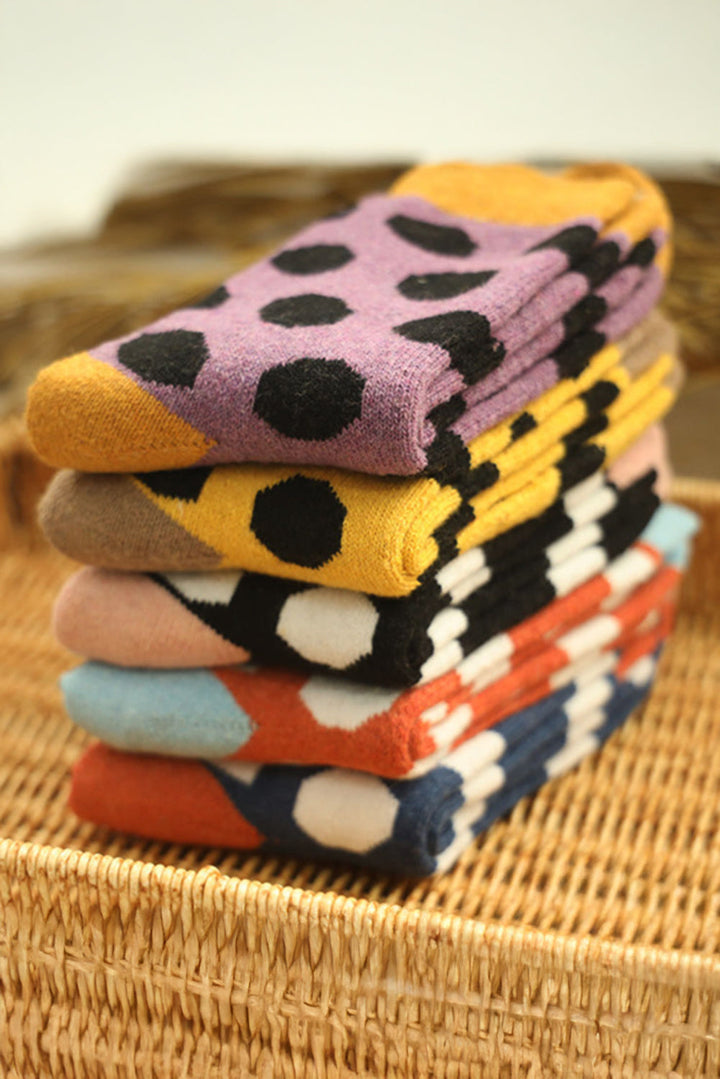 Dicke, weiche Crew-Socken mit gepunktetem Farbblock