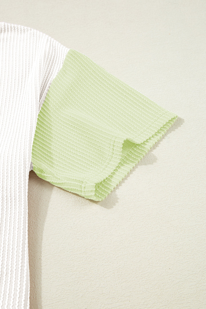 White Corded Colorblock Crewneck Tee