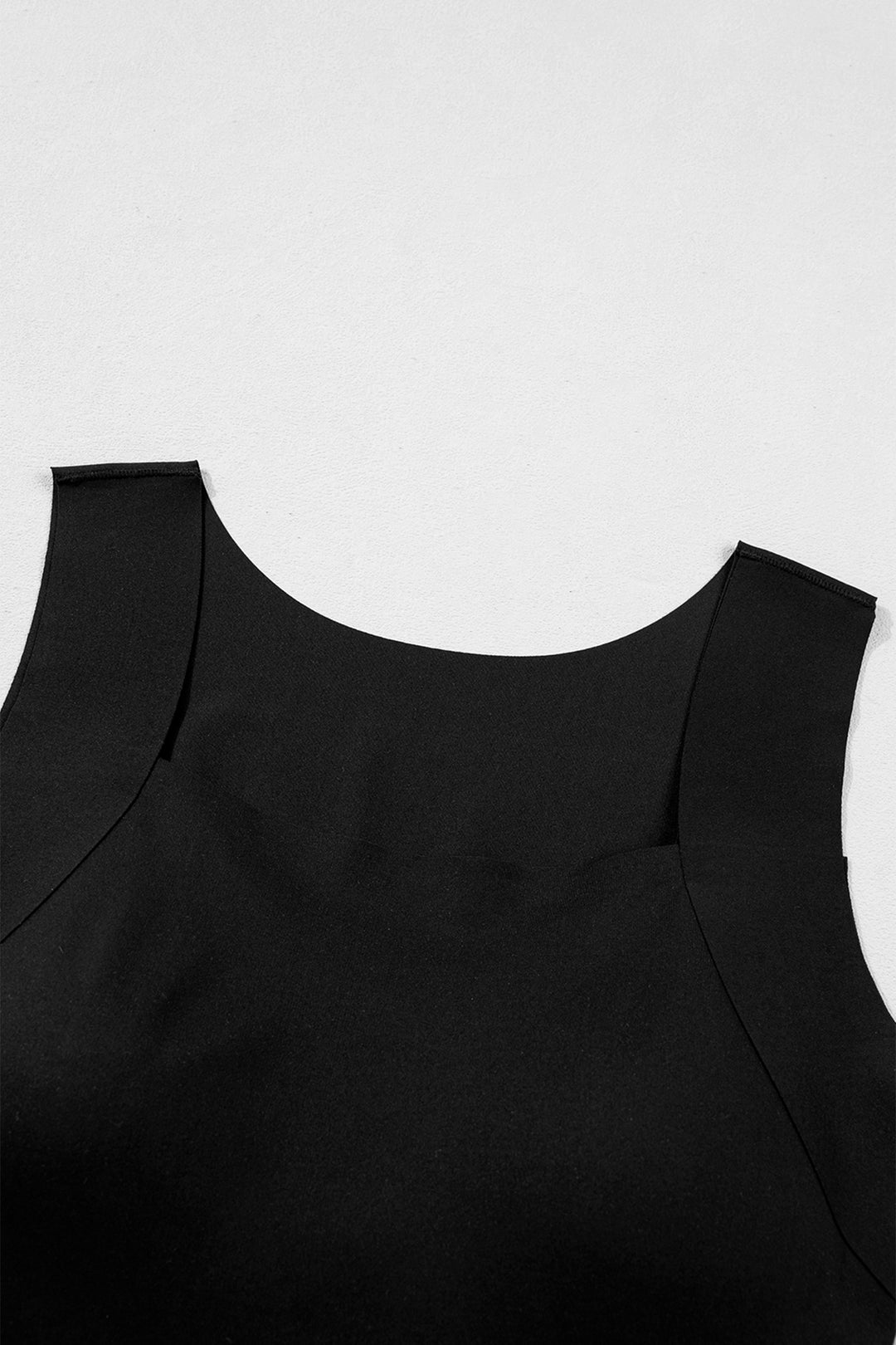 Black Solid Color Wide Strap Splicing Athleisure Tank Top