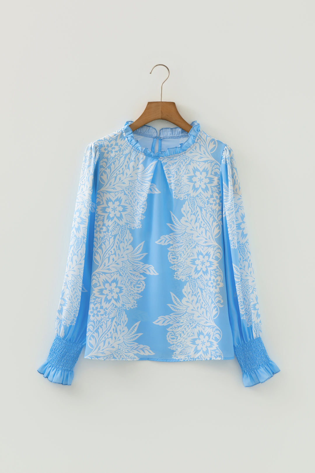 Ruffled Collar Puff Sleeve Flower Blouse