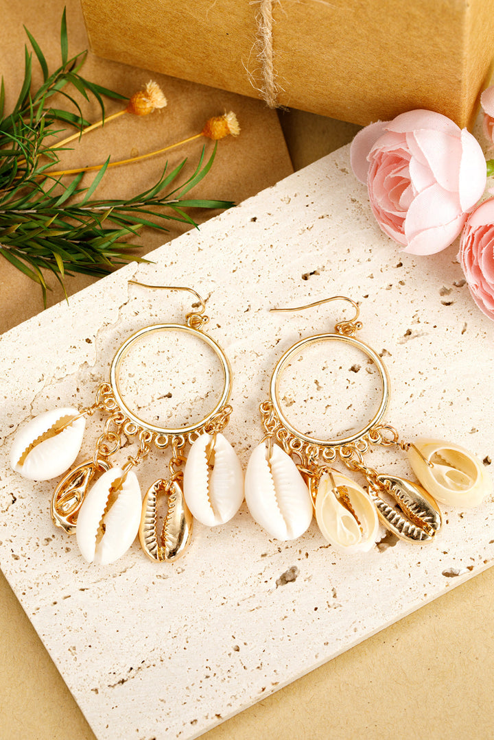 Seashell Charm Hoop Dangle Earrings
