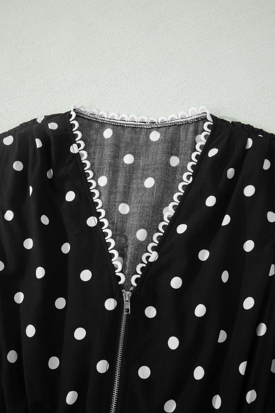 Black Polka Dot Print Contrast Trim Zip Up Sleeveless Dress