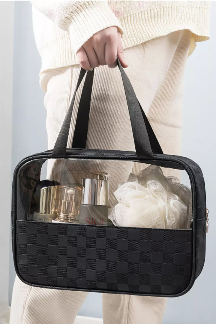 Trousse de maquillage élégante en PVC transparent à carreaux