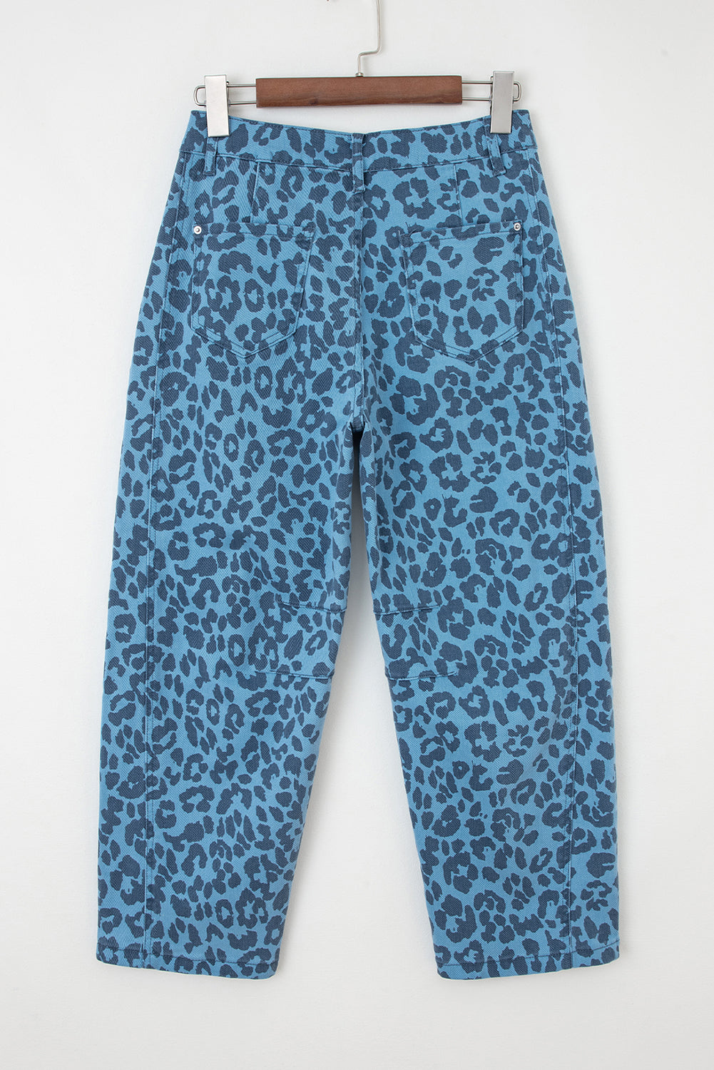 Sky Blue Leopard Print Barrel Leg Jeans