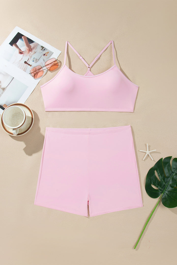 Pink Gingham Plaid Double Layered Cami Mini Dress 3pcs Set