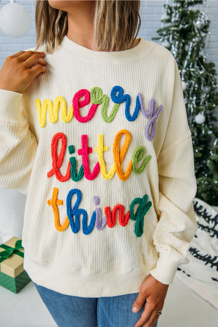 merry little thing Corded Letter Graphic Ribbed Loose Sweatshirt