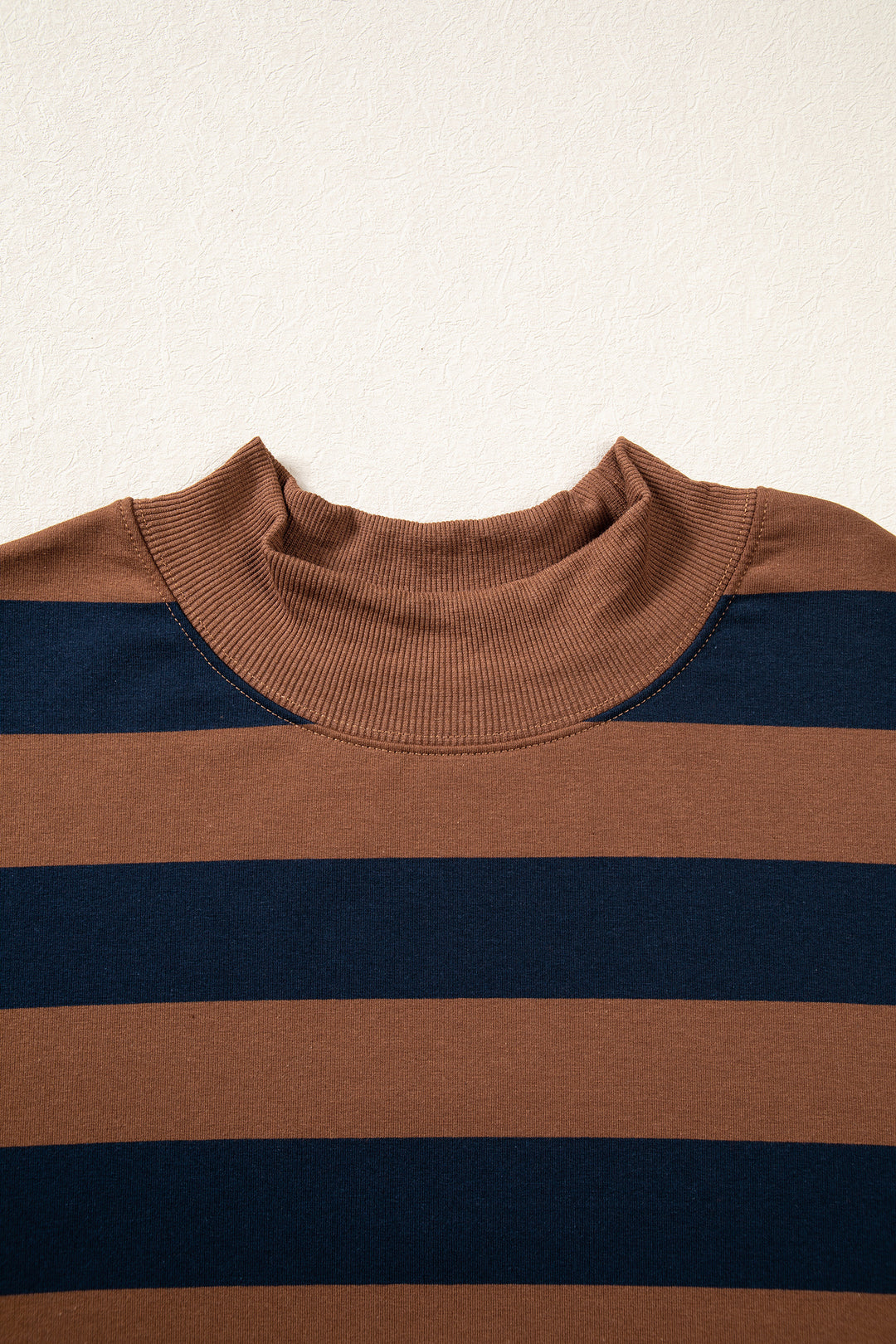 Brown Stripe Colorblock Mock Neck Relaxed Sweatshirt