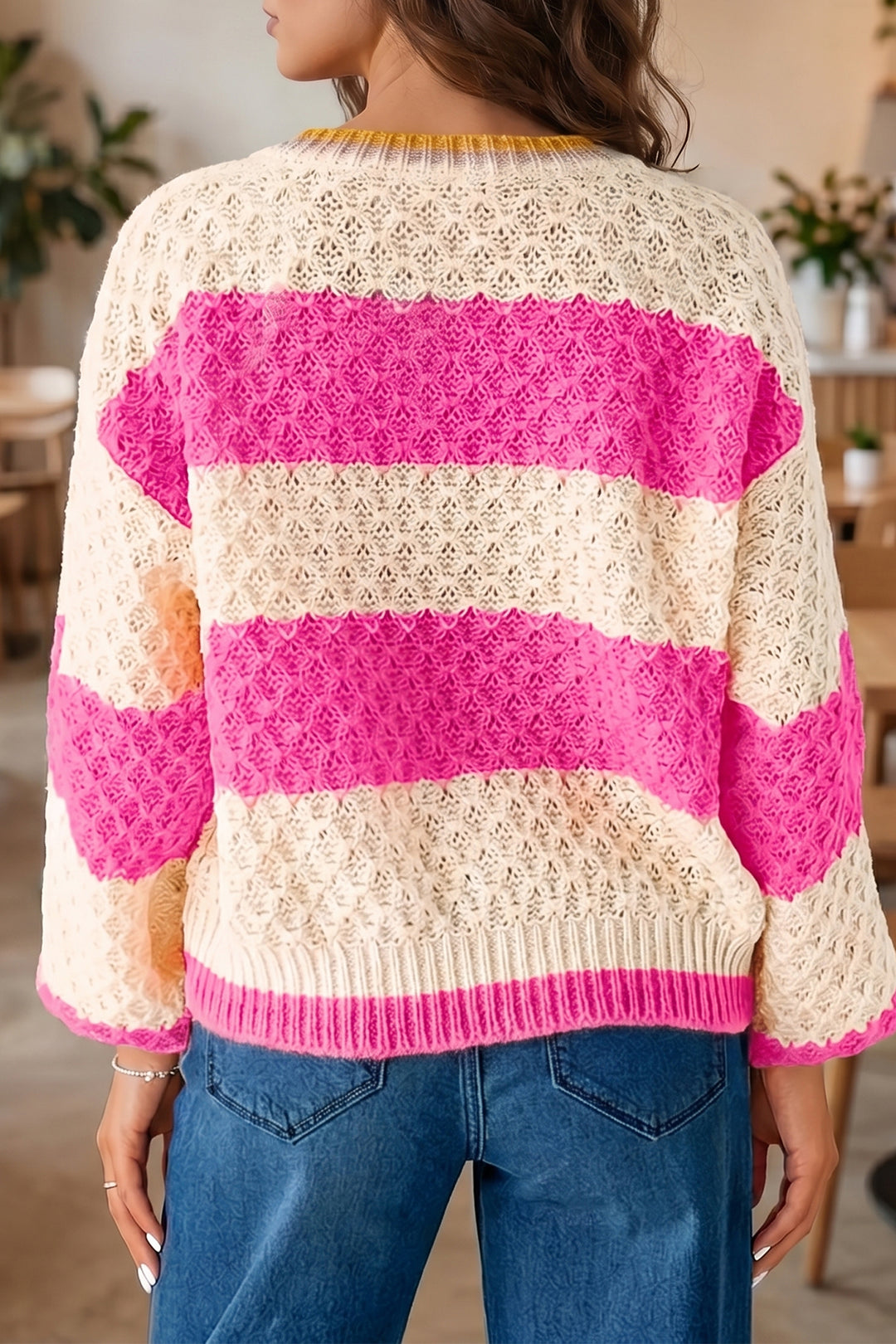 Pink Stripe Striped Colorblock Sweater