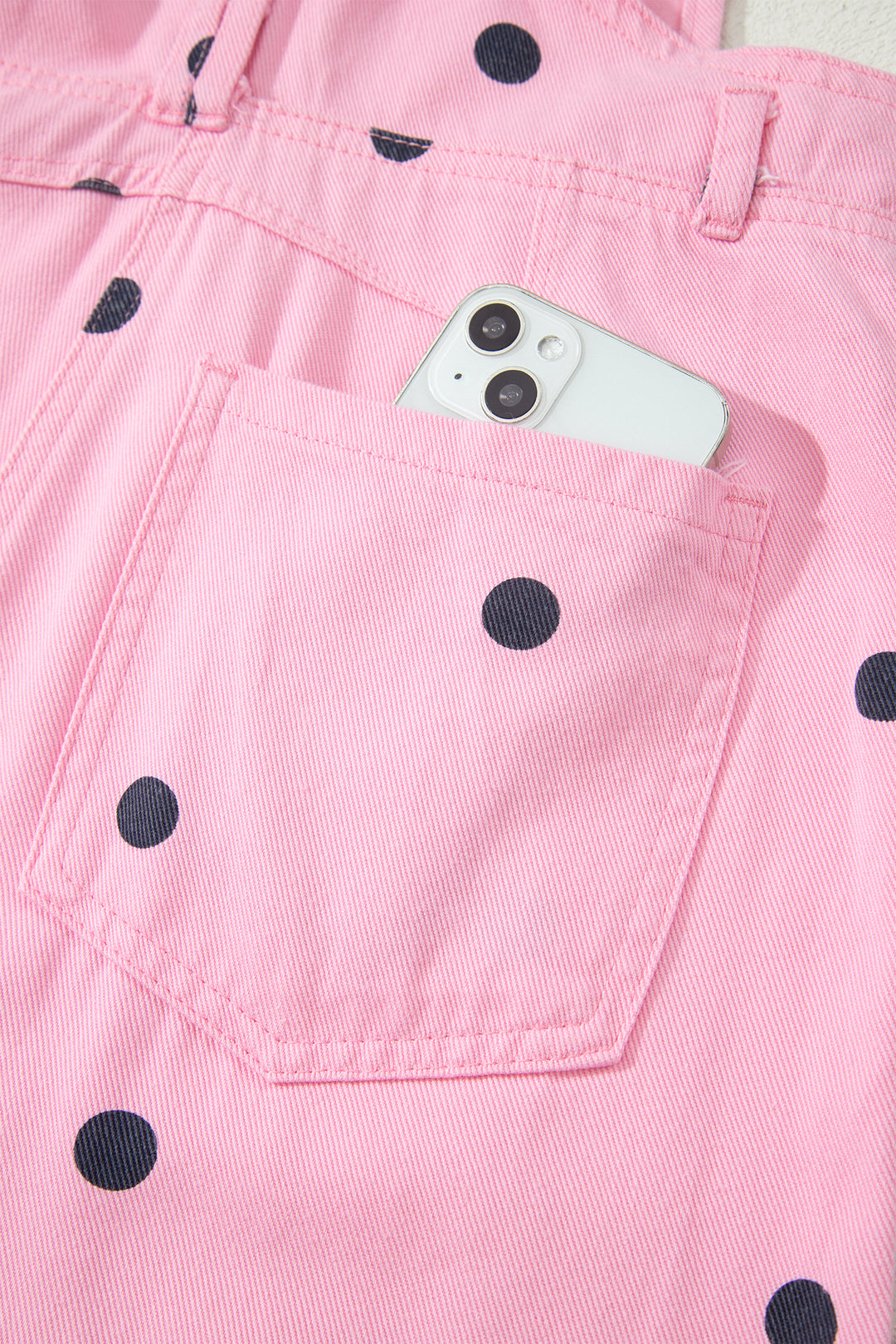 Phalaenopsis Polka Dot Print Bib Pocket Denim Barrel Overalls Jumpsuit