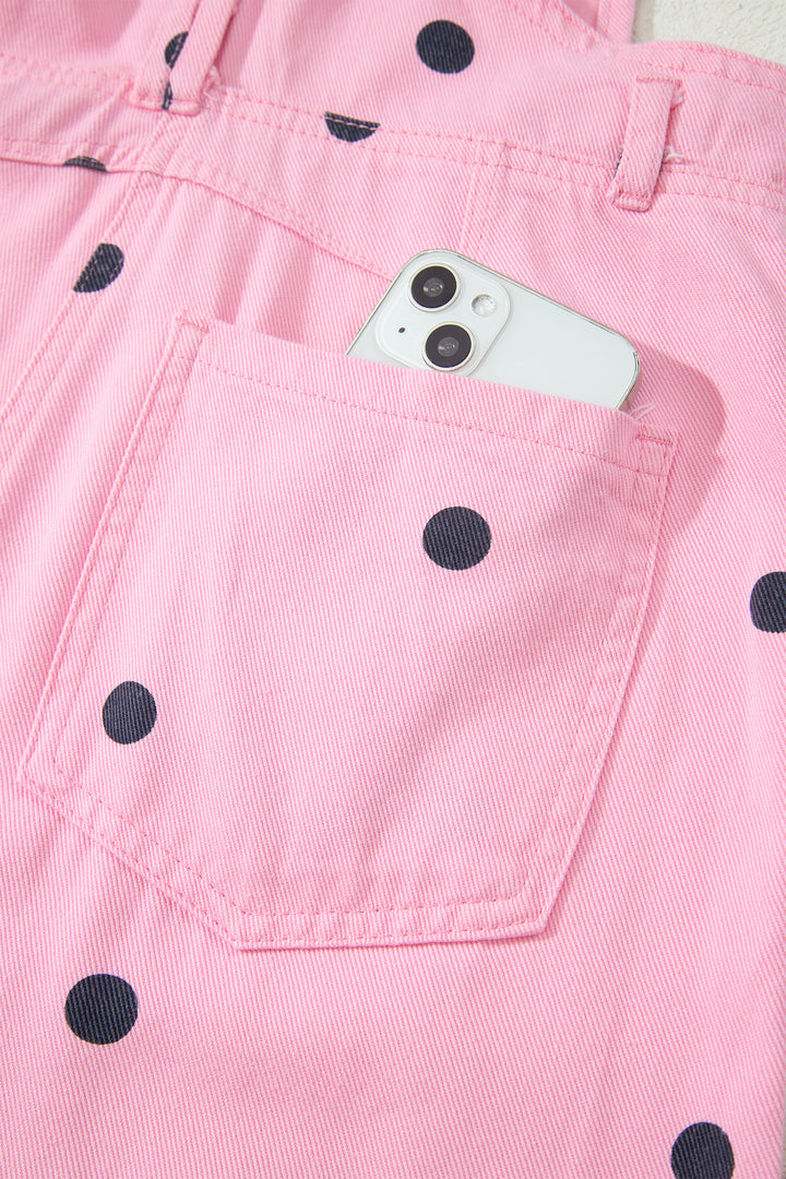 Phalaenopsis Polka Dot Print Bib Pocket Denim Barrel Overalls Jumpsuit