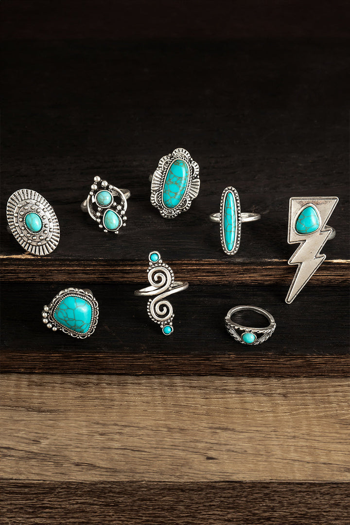 8-teiliges Western-Ringset mit Türkiseinlage