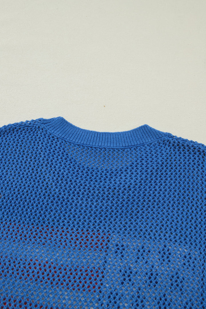 Sky Blue Flag Graphic Short Sleeve Sweater Top