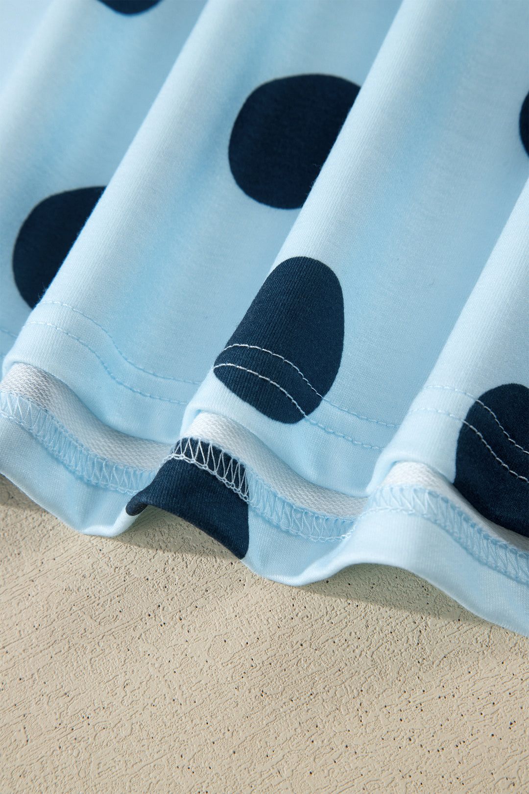 Sky Blue Polka Dot Print Loose Tee Drawstring Elastic Waist Short Set