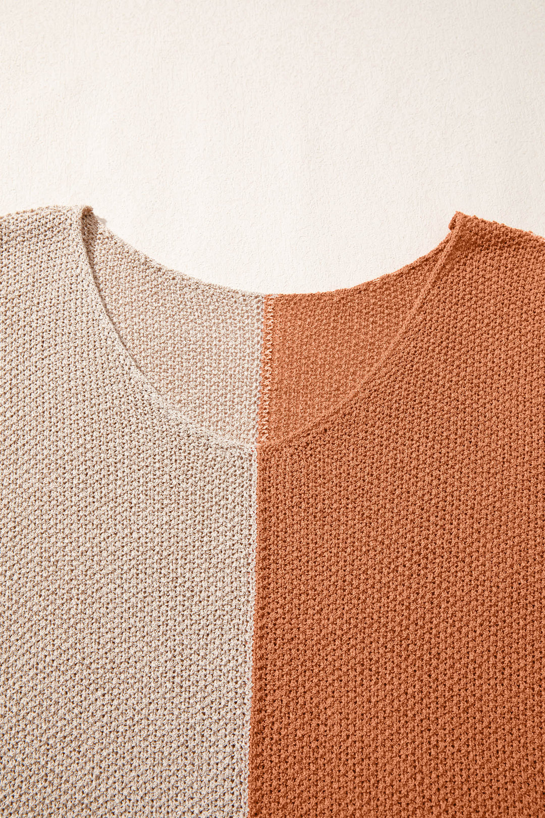 Color Block Knit V Neck Loose Sweater