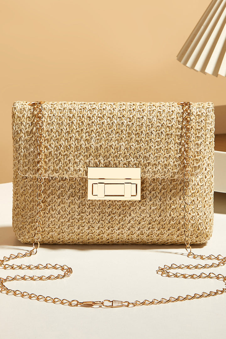 Woven Chain Strap Flap Shoulder Bag