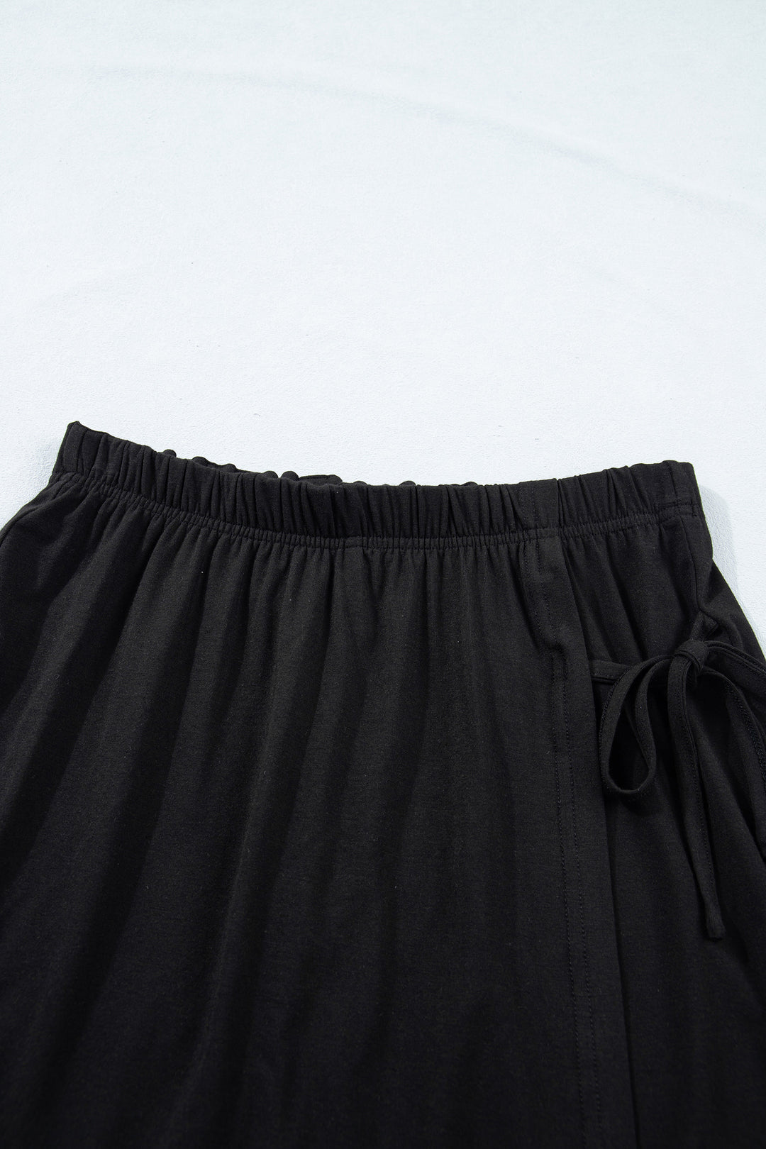 Black Solid Color Oversize Tee Tie Wrap Mini Skort 2pcs Set