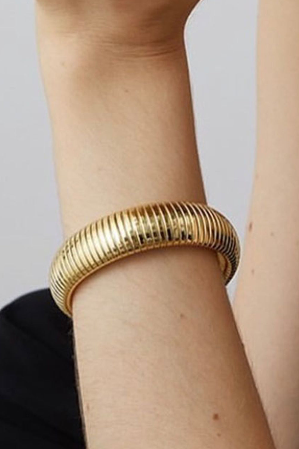 Textured Striped Plated Titanium Steel Chunky Bangle