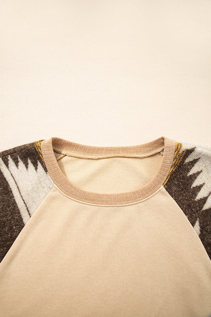 Aztec Patchwork Raglan Pullover Sweatshirt