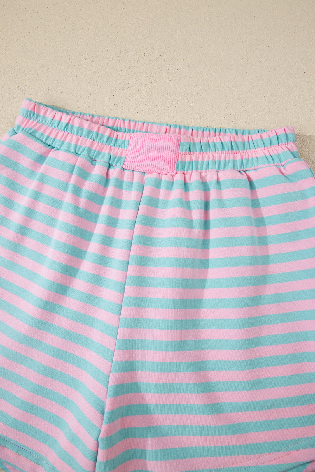 Pink Stripe Color Block Detail Long Sleeve Pullover Elastic Waist Pull On Shorts 2pcs Set