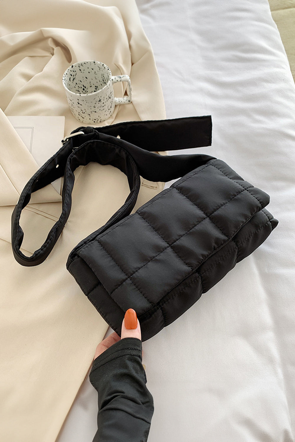 Adjustable Wide Strap Quilted Puffer Crossbody Bag