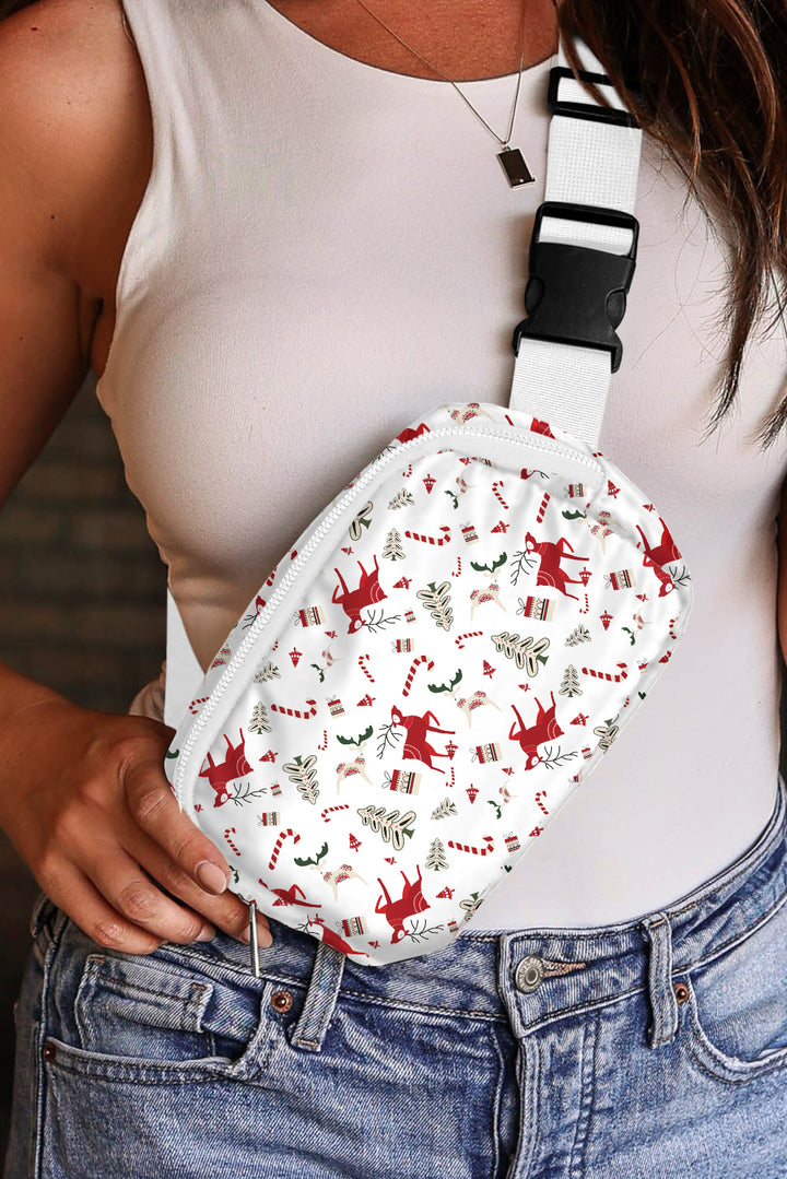 Christmas Pattern Print Buckle Wide Strap Crossbody Bag