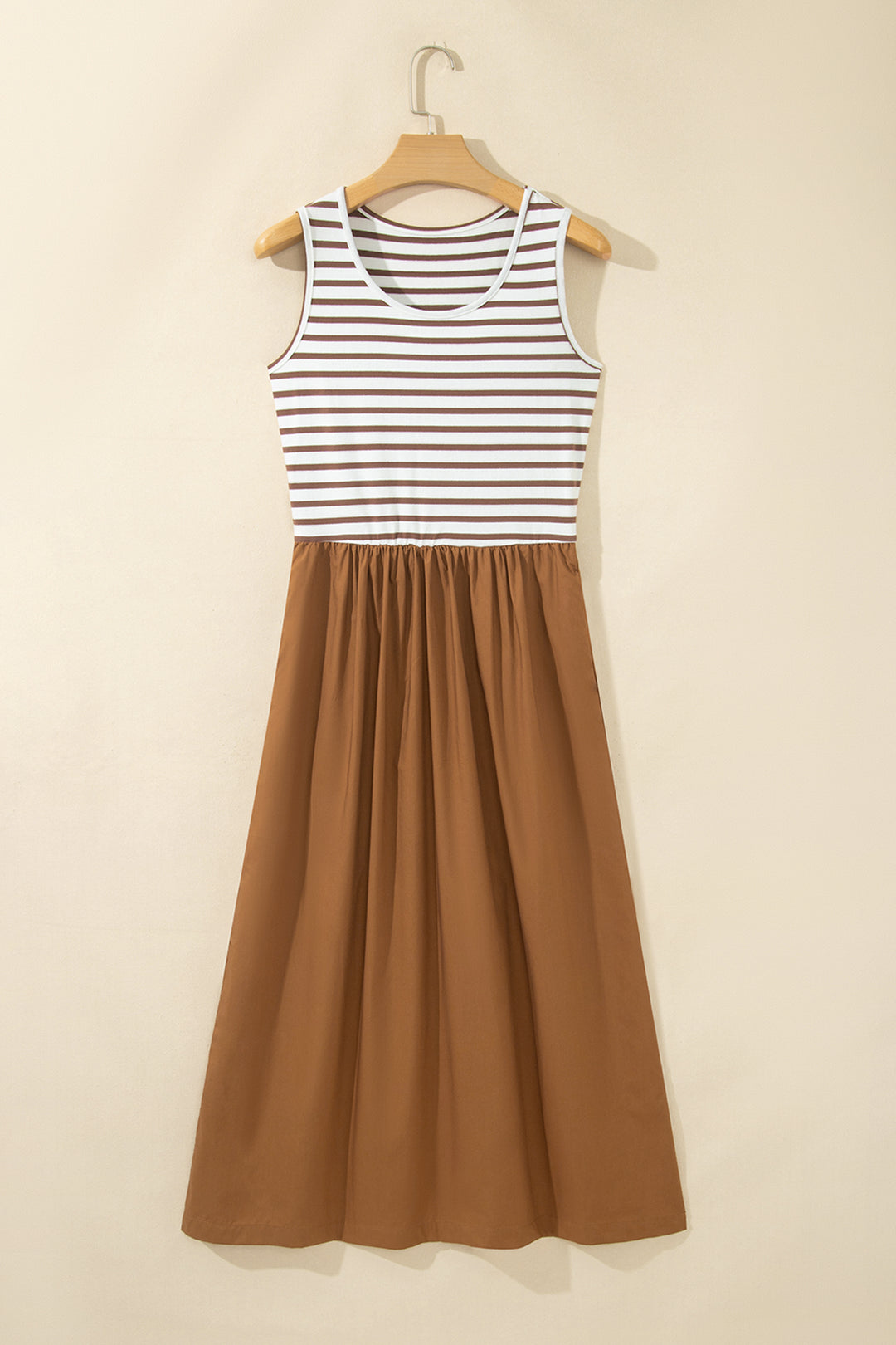 Chestnut Striped Colorblock Sleeveless Casual Long Dress