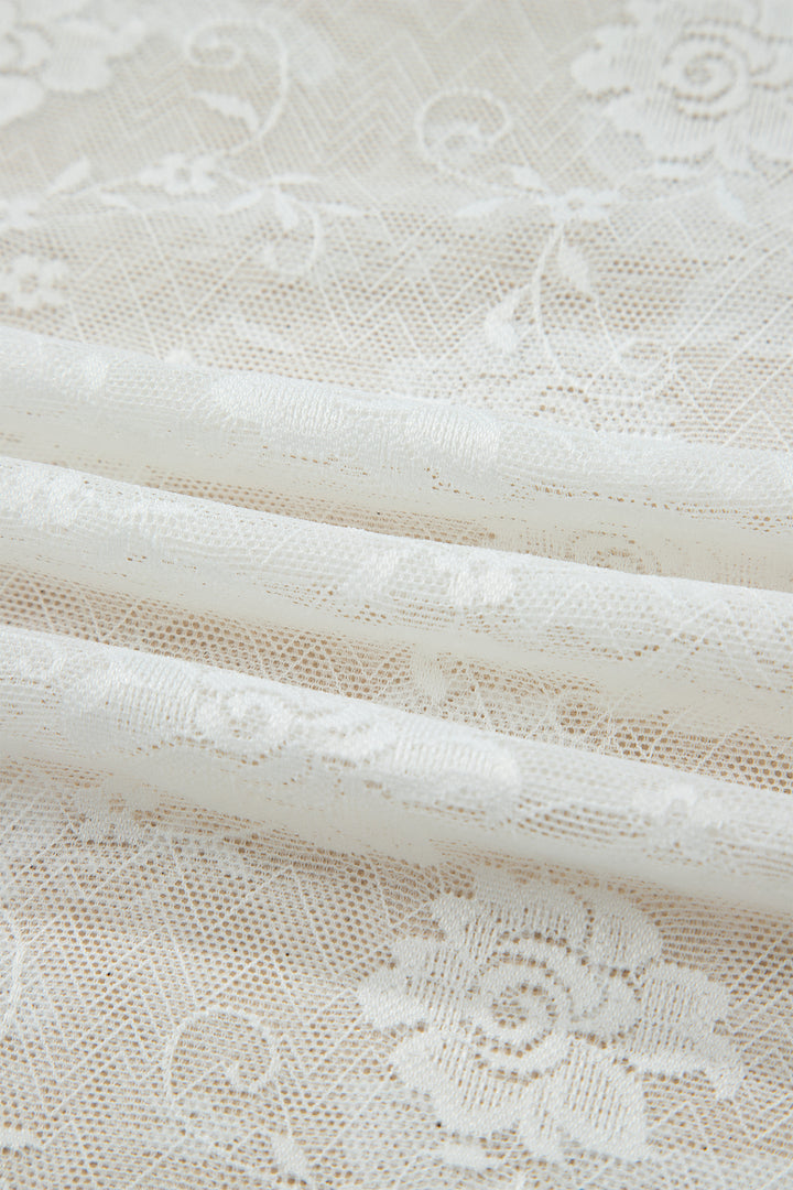 White Sheer Lace Round Neck T Shirt
