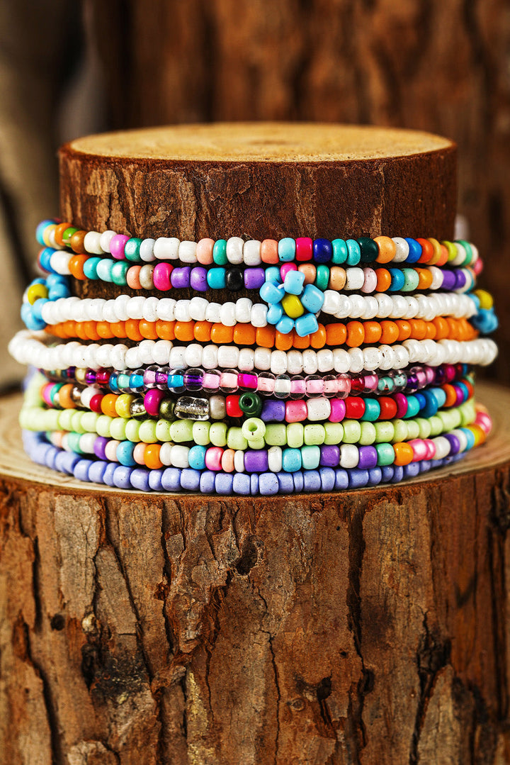 Flower Random Color Multi Layered Beaded Anklet Set