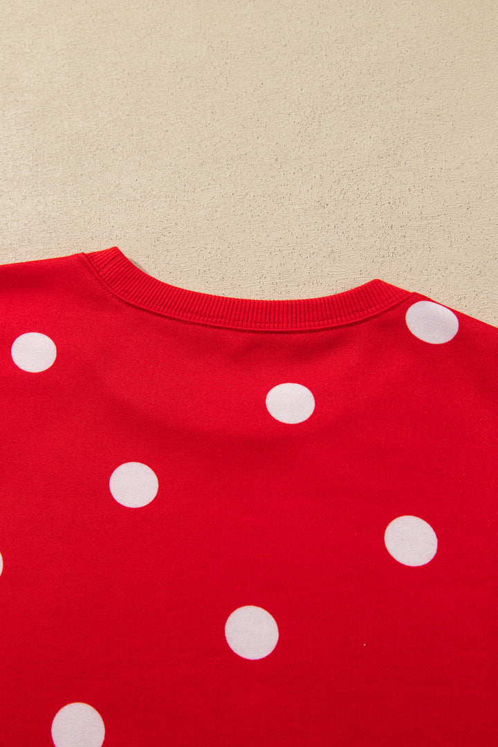 Red Polka Dot Raw Hem Relaxed Pullover Loose Skort Two Piece Set