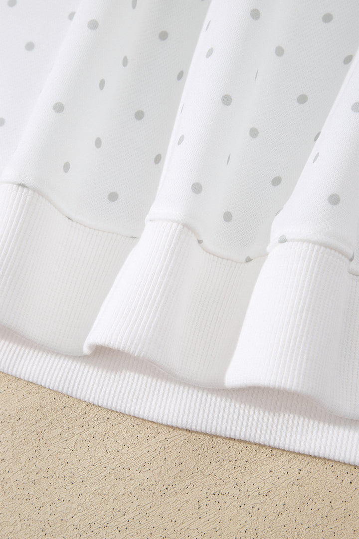 White Polka Dot Print Side Stripe Casual Sweatshirt 2pcs Short Set
