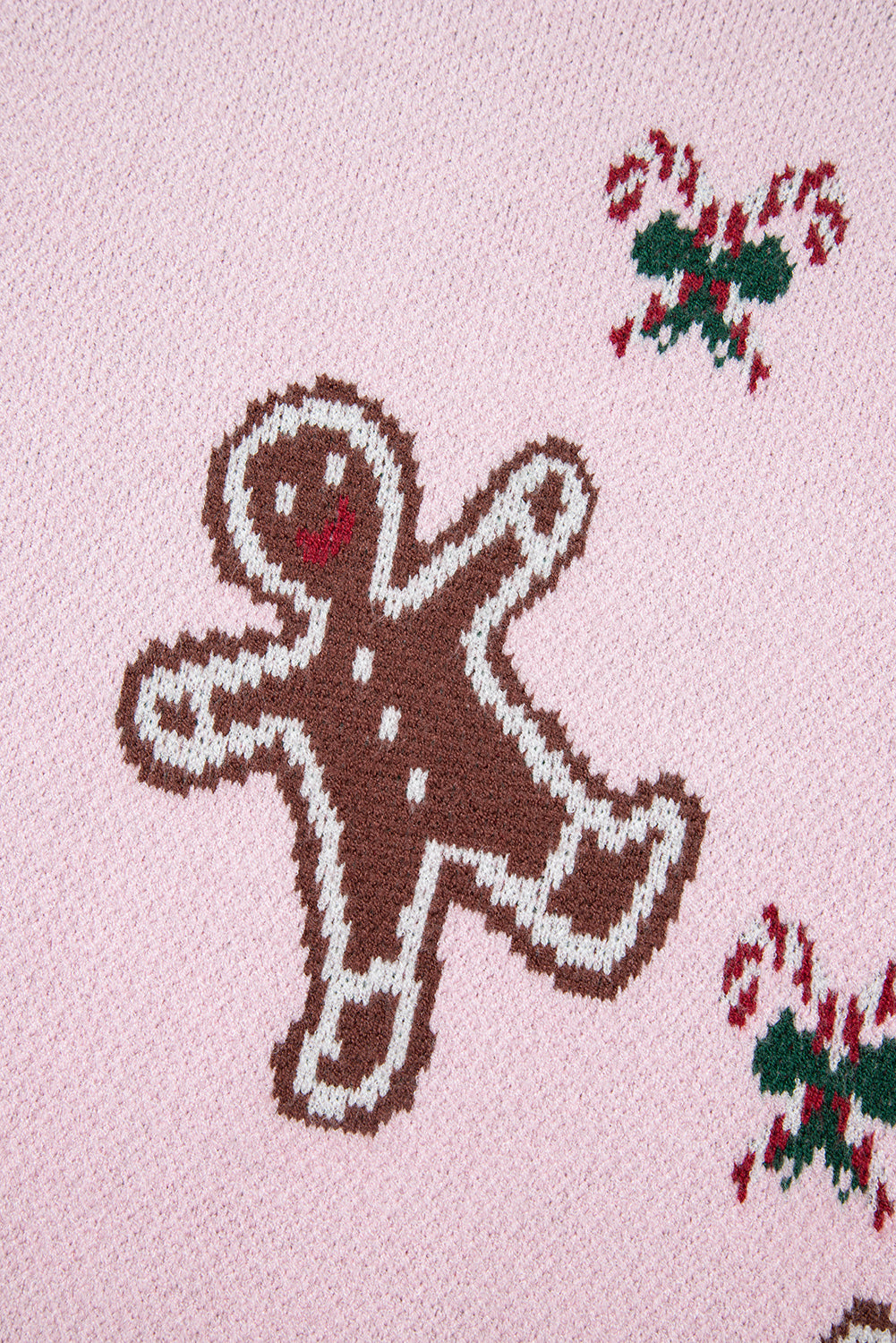 Christmas Ginger Bread Man Print Round Neck Casual Sweater
