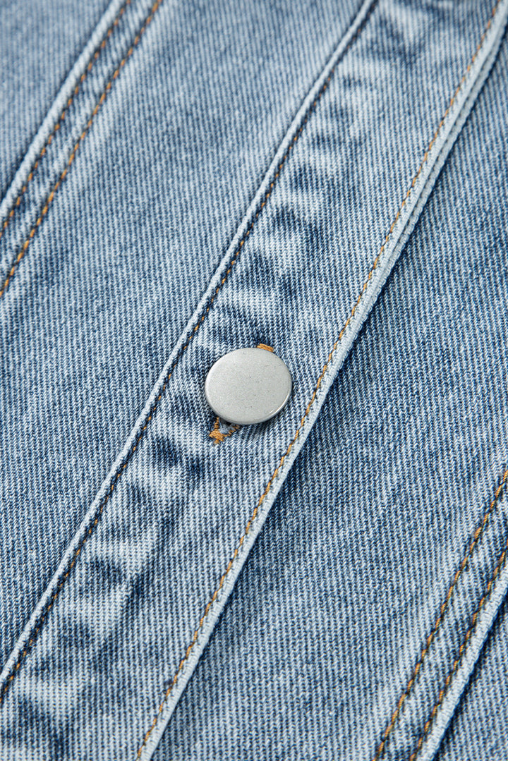 Scallop Trim Collar Patched Pocket Button Up Denim Jacket