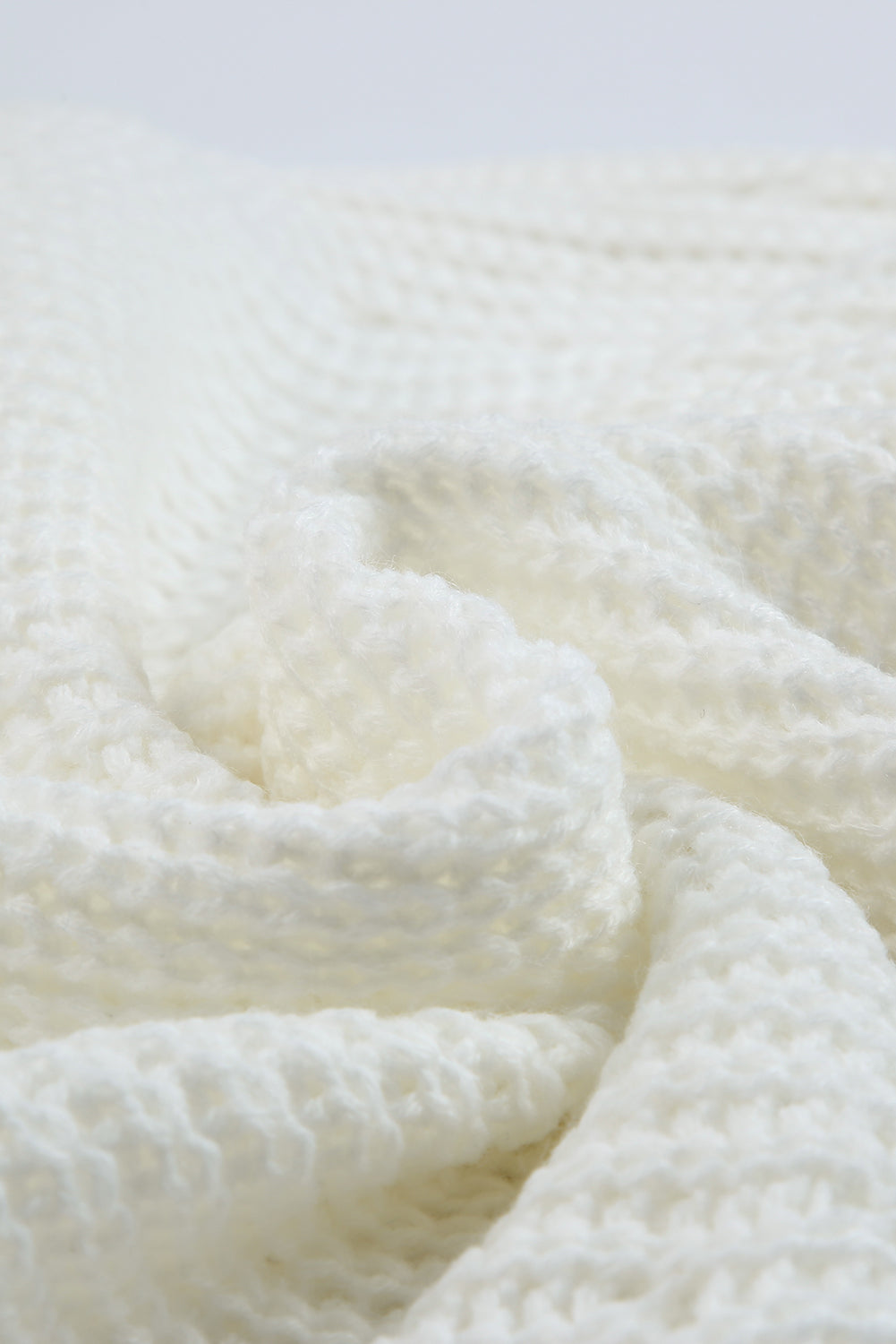Chic White Hollow-out Puffy Sleeve Knit Sweater