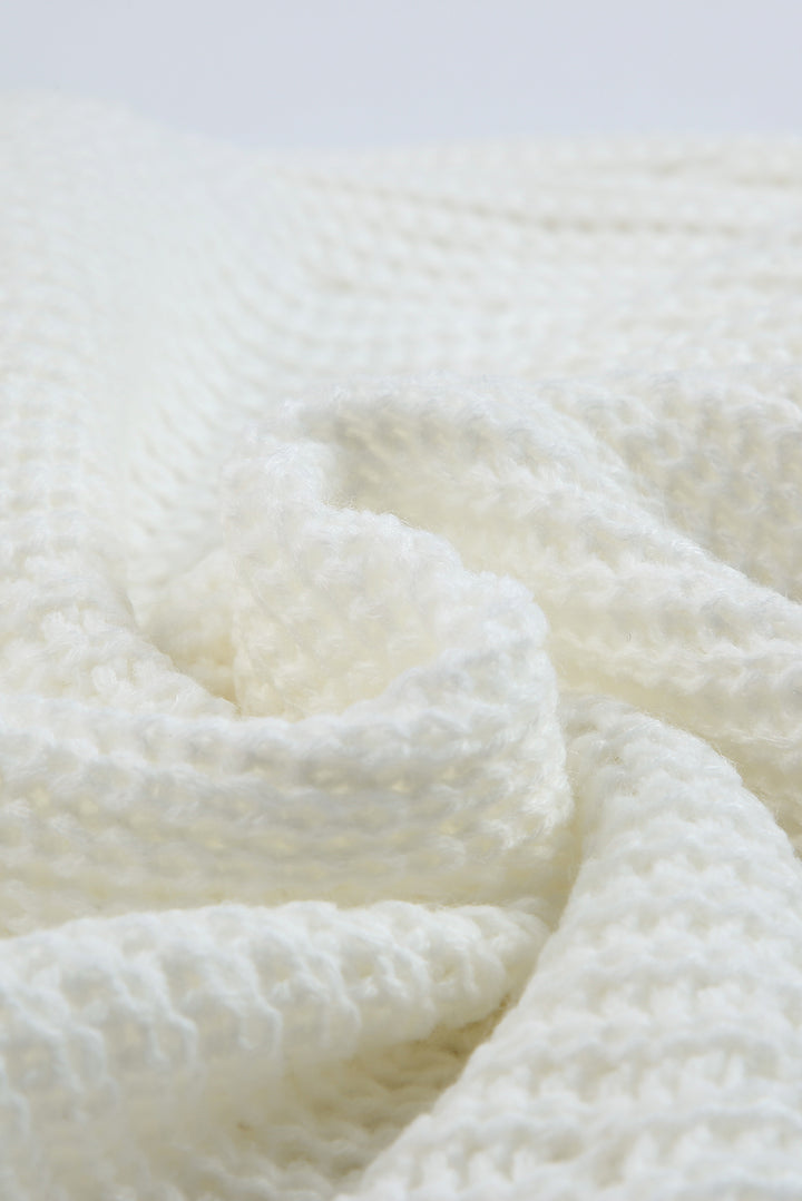 Chic White Hollow-out Puffy Sleeve Knit Sweater