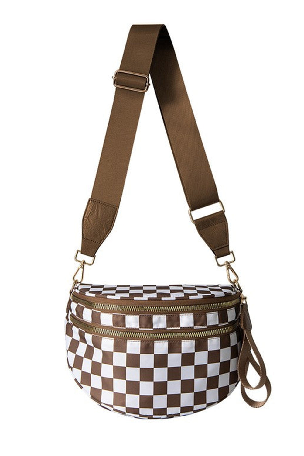 Checkered Print Wide Strap Large Crossbody Bag