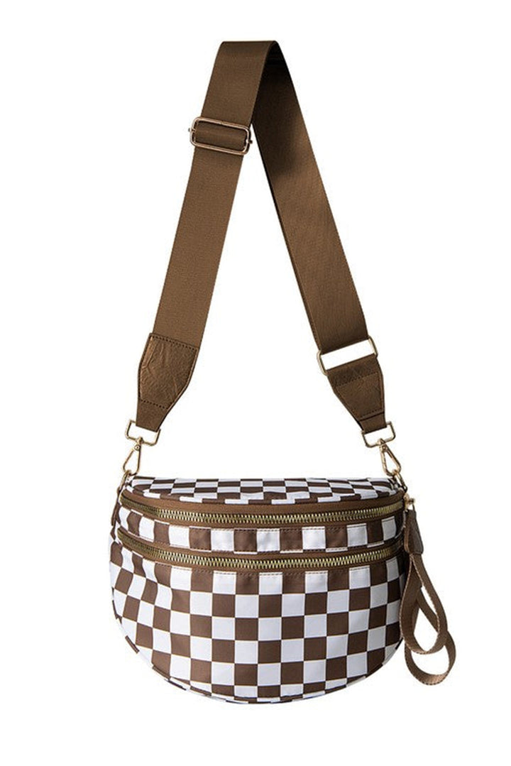Checkered Print Wide Strap Large Crossbody Bag