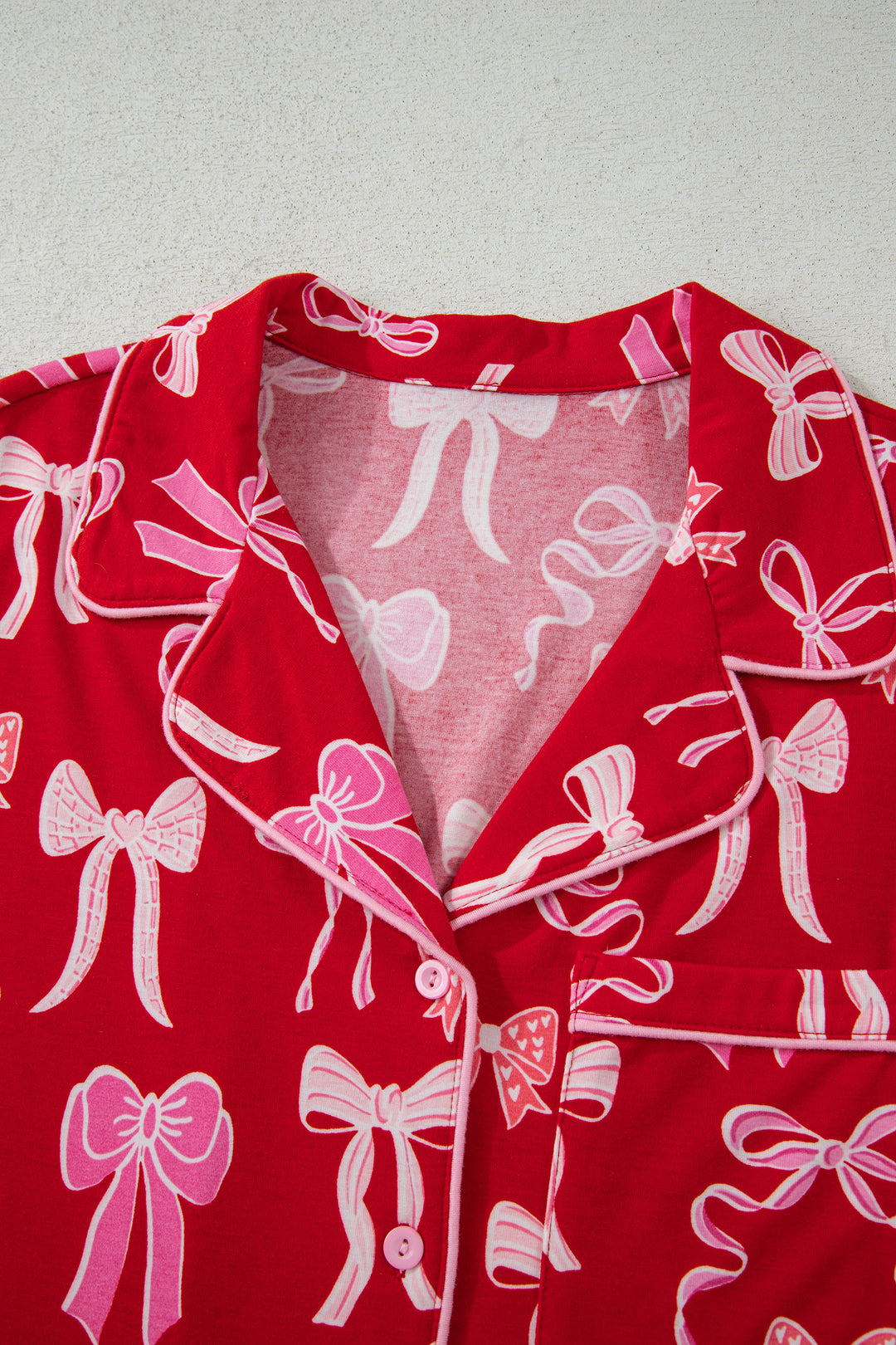 Red Sweet Bow Print Ruffled Short Sleeve Shirt Shorts 2pcs Pajama Set