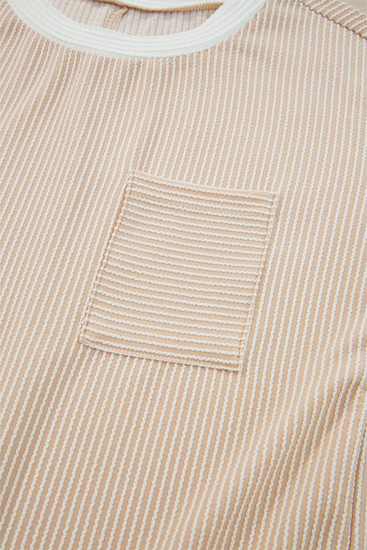 Apricot Twisted Ribbed Color Block Trim T Shirt Shift Dress