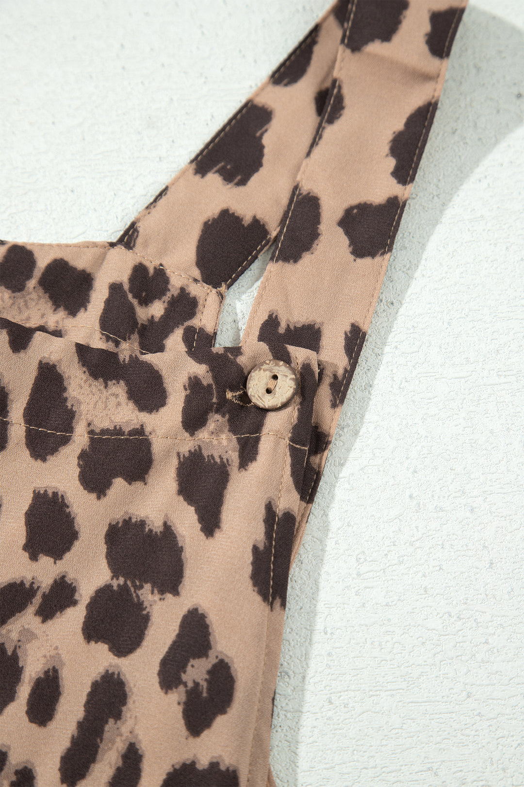Khaki Leopard Print Square Neck Pleated Wide Leg Jumpsuit
