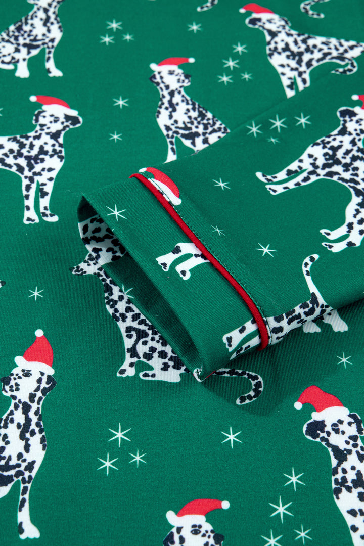 Green Long Sleeve Dog Print Two Piece Shift Lounge Set