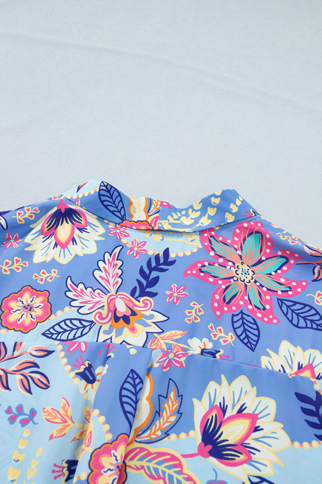 Purple Vacation Floral Print V Neck Short Sleeve Blouse