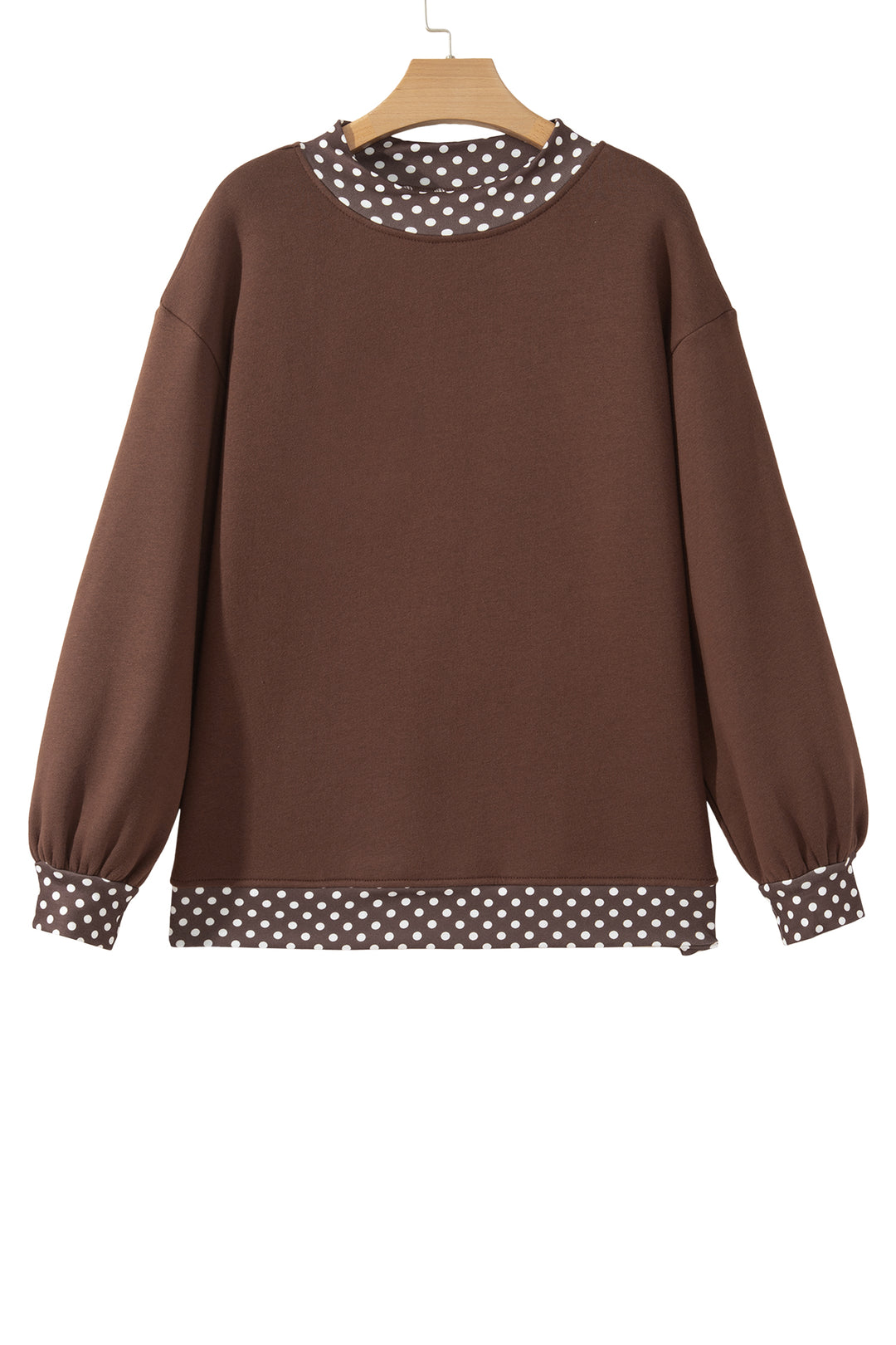 Brown Colorblock Polka Dot Contrast Trim Oversized Sweatshirt